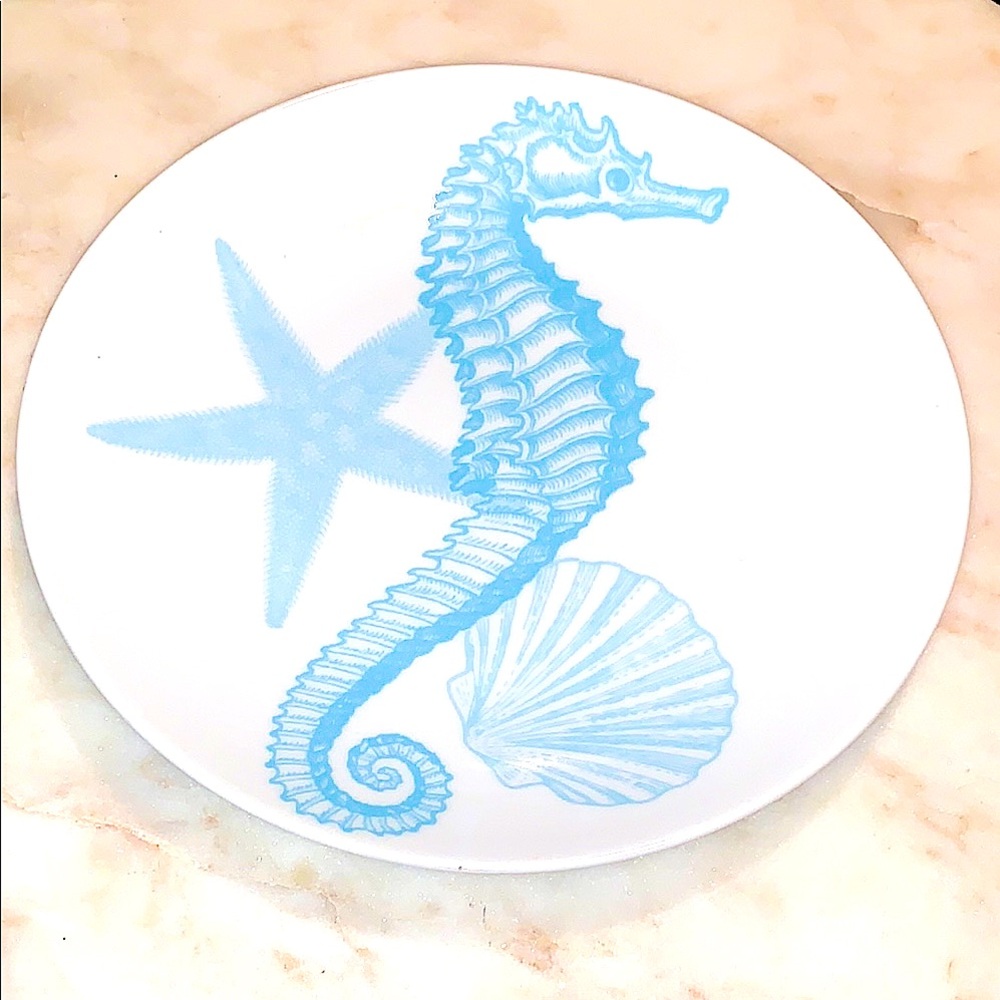 222 FIFTH COASTAL LIFE BLUE APPETIZER PLATE SEAHORSE